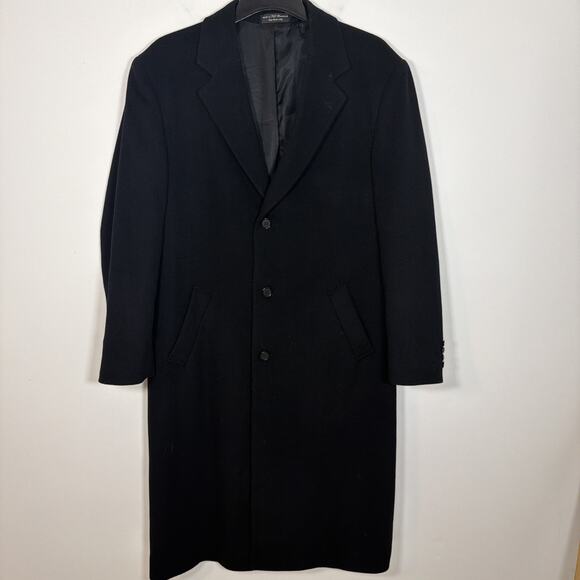Cezani Italian Cashmere Trench Over Pea Long Dress Car Coat Black Men 46 - Picture 2 of 12
